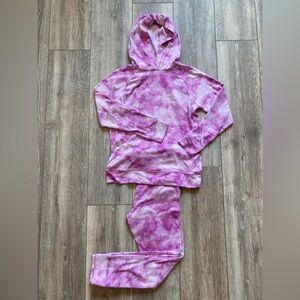Girls Dark Pink Tie-Dye Hoodie and Joggers Set